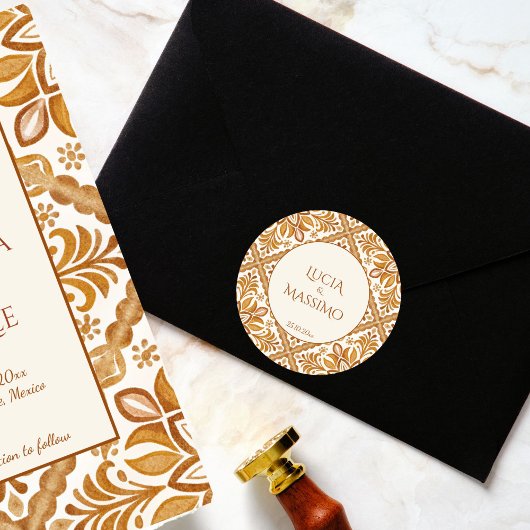 タラベラテラコッタヴィンテージメキシ結婚コの ラウンドシール