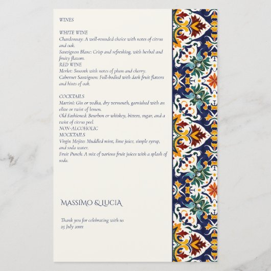 タラベラフィエスタメキシコ地中海のテーマメニュー (裏面)