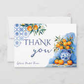 タラベラブルーのシノワズリーレモン ウェディングシャワー サンキューカード (正面)
