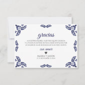 タラベラブルーの花柄ミニマリストスペインの結婚式 サンキューカード (正面)