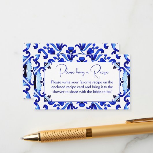 タラベラブルータイルメキシコブライダルシャワーレシピ エンクロージャーカード (正面/裏面インサイチュ)