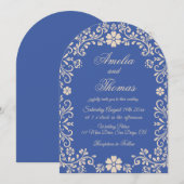 タラベラブルーフローラヴィンテージウェディング招待状 招待状 (正面/裏面)