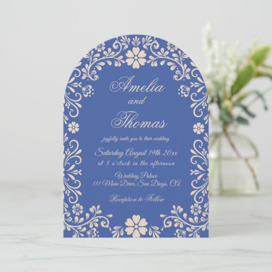 タラベラブルーフローラヴィンテージウェディング招待状 招待状 (スタンド正面)