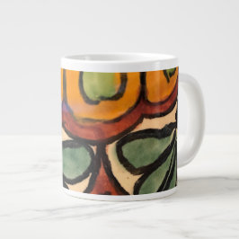 タラベラメキシコ陶器茶色の緑の金ゴールド ジャンボコーヒーマグカップ