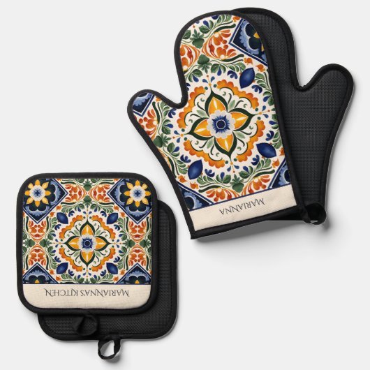 タラベラヴィンテージメキシコのお母さんへのクリスマスプレゼント 鍋つかみ&鍋敷きセット (正面/裏面)