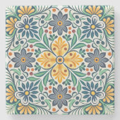 タラベラヴィンテージメキシコフォークアートティール（緑がかった色）グリーン ストーンコースター (正面)