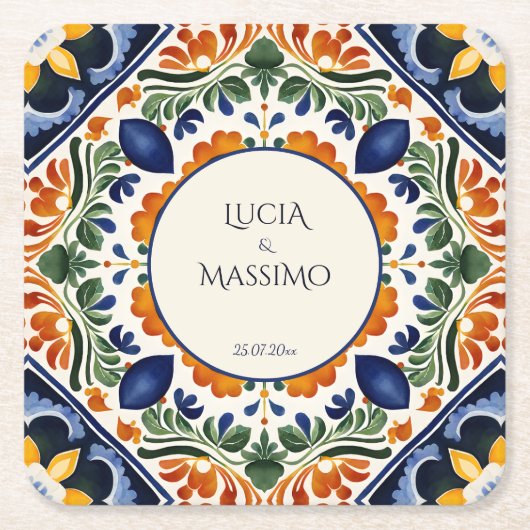 タラベラヴィンテージメキシコ結婚式の引き出物印刷 スクエアペーパーコースター (正面)