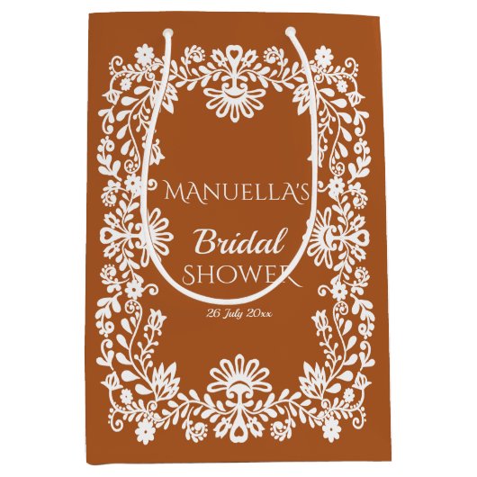 タラベラ焼きのテラコッタを使ったメキシコ風の結婚前お祝いプレゼント ミディアムペーパーバッグ (正面)