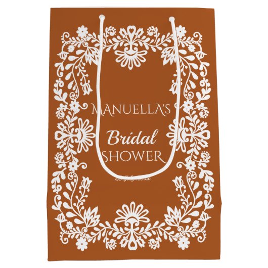 タラベラ焼きのテラコッタを使ったメキシコ風の結婚前お祝いプレゼント ミディアムペーパーバッグ (裏面)