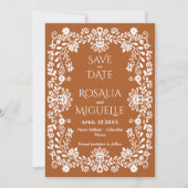 タラベラ焼きのテラコッタ メキシコの結婚式の写真 セーブザデート (正面)