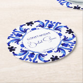 タラベラ青いタイルのメキシコのブライダルシャワーの好意 ラウンドペーパーコースター (アングル)