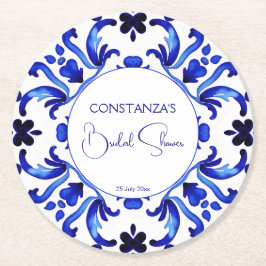 タラベラ青いタイルのメキシコのブライダルシャワーの好意 ラウンドペーパーコースター