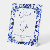 タラベラ青いタイルのメキシコのブライダルシャワーギフト 台座サイン (正面)