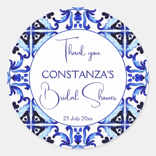 タラベラ青タイル メキシコの結婚式前祝いのお礼品 ラウンドシール (正面)