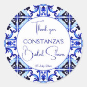 タラベラ青タイル メキシコの結婚式前祝いのお礼 ラウンドシール (正面)