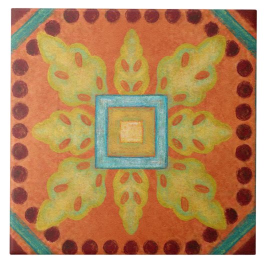 タラベラ04 オレンジ イエロー ブルー メディテレニアン ジオ タイル (正面)