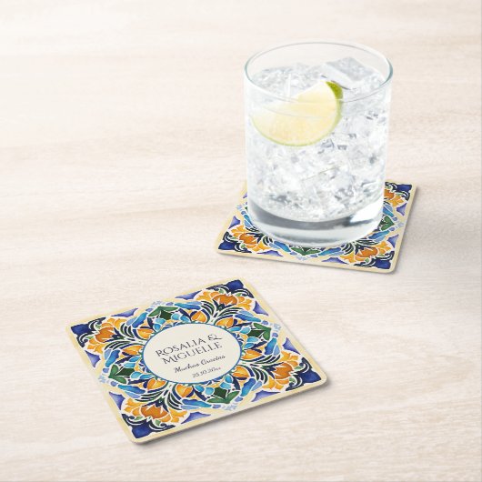 タラベラ・アズレジョ・ブルー・タイルはメキシコ人にヴィンテージを好む スクエアペーパーコースター (インサイチュ)