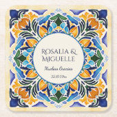 タラベラ・アズレジョ・ブルー・タイルはメキシコ人にヴィンテージを好む スクエアペーパーコースター (正面)