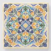 タラベラ・アズレジョ・ブルー・タイルはメキシコ人にヴィンテージを好む ストーンコースター (正面)