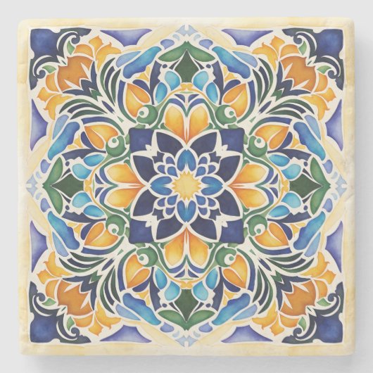 タラベラ・アズレジョ・ブルー・タイルはメキシコ人にヴィンテージを好む ストーンコースター (正面)