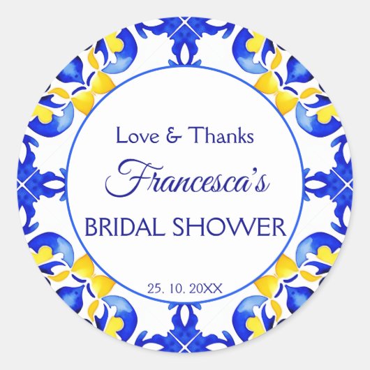 タラベラ アズレホ 青いタイルのウェディングシャワーのお礼品 ラウンドシール (正面)