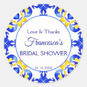 タラベラ アズレホ 青いタイルのウェディングシャワープレゼント ラウンドシール (正面)