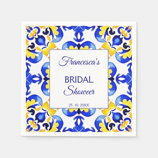 タラベラ アズレホ 青いタイル メキシコの結婚前お祝い スタンダードカクテルナプキン (正面)