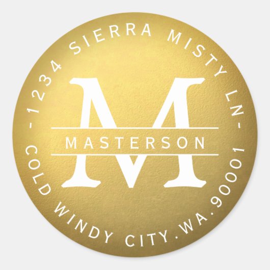 タラ用の新規モノグラム金ゴールド円形ラベル ラウンドシール (正面)