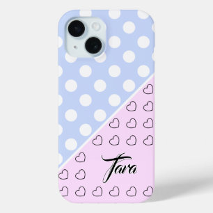 タラ-ネームテンプレート-ライトブルー&パステルピンク iPhone 15ケース