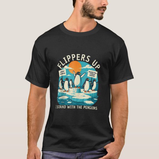 タリおもしろいに対するペンギンに抗議するペンギンに抵抗 Tシャツ (正面)