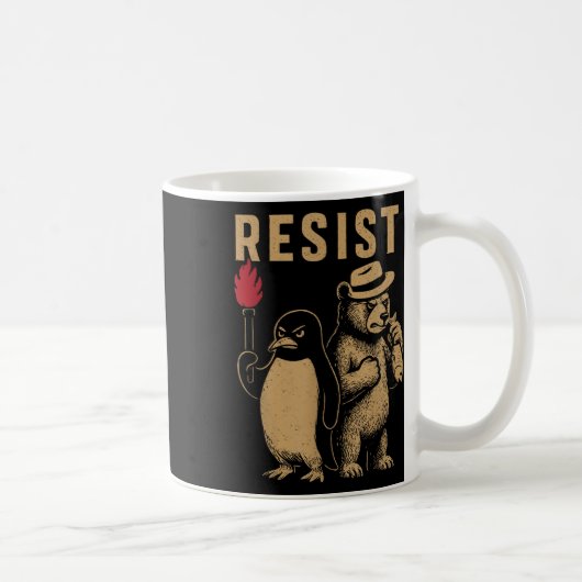 タリおもしろいに抗議するペンギン コーヒーマグカップ (右)