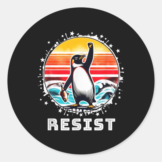 タリおもしろいに抗議するペンギン ラウンドシール (正面)