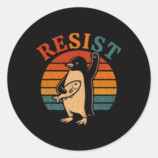 タリおもしろいに抗議するペンギン ラウンドシール (正面)