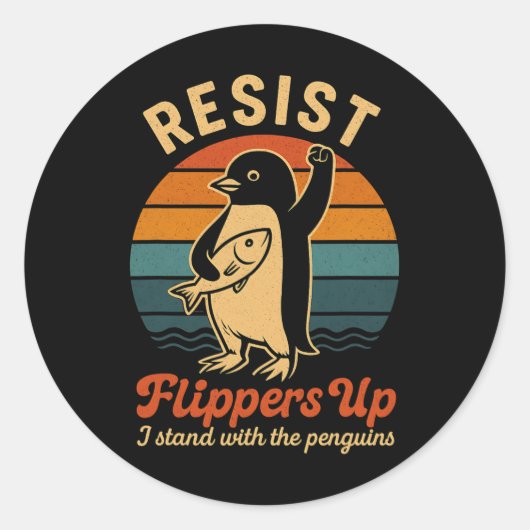 タリおもしろいに抗議するペンギン ラウンドシール (正面)