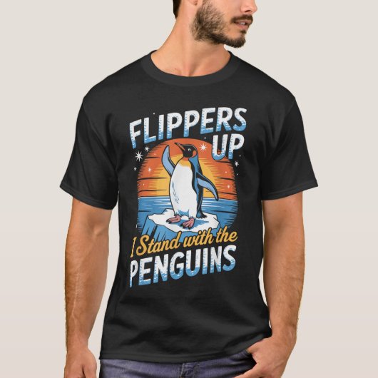 タリおもしろいに抗議する関税ペンギン Tシャツ (正面)