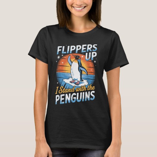 タリおもしろいに抗議する関税ペンギン Tシャツ (正面)