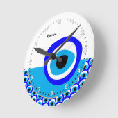 タリスマン・アンド・イビル・アイ・アミュレット、トルコ語/アラビア語(白) ラウンド壁時計 (傾斜)