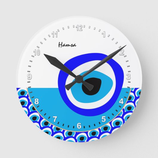 タリスマン・アンド・イビル・アイ・アミュレット、トルコ語/アラビア語(白) ラウンド壁時計 (正面)