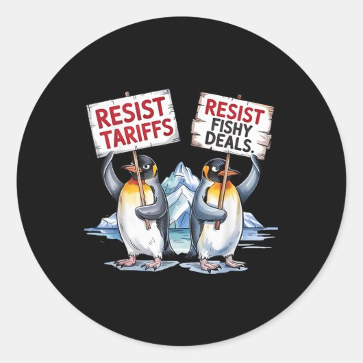 タリフペングに抗議するペンギンおもしろいに抵抗 ラウンドシール (正面)