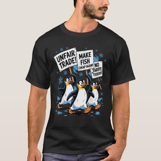 タリフ島に抗議する島ペンギンの声に抵抗する Tシャツ (正面)