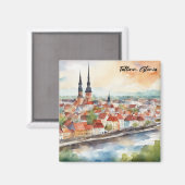 タリンのエストニア 水彩画 都市景観 マグネット (正面/裏面)