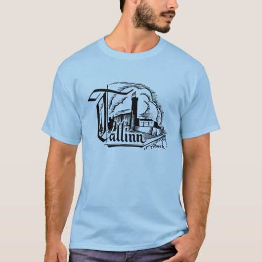 タリンの木版画のロゴのスタイルのプリント Tシャツ (正面)