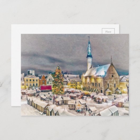 タリンエストニアのクリスマスの市場 シーズンポストカード (正面/裏面)