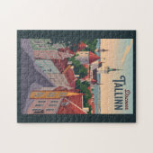 タリンエストニアイラストレーショントラベルアートヴィンテージ ジグソーパズル (横)