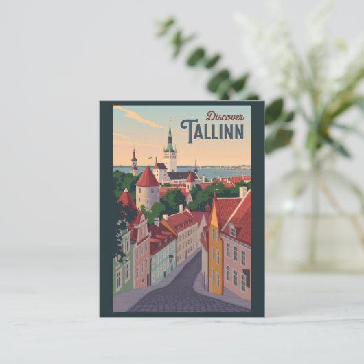 タリンエストニアイラストレーショントラベルアートヴィンテージ ポストカード (スタンド正面)