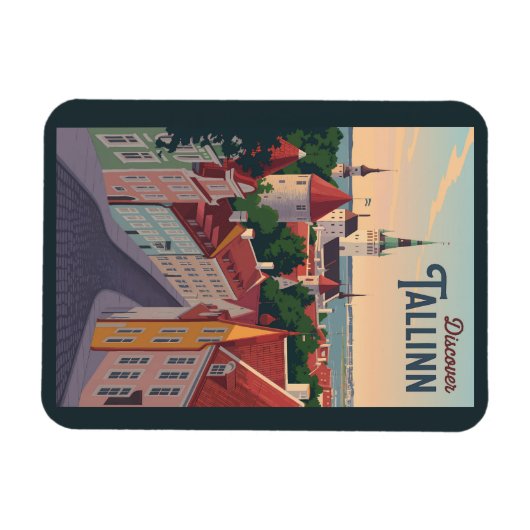 タリンエストニアイラストレーショントラベルアートヴィンテージ マグネット (横)