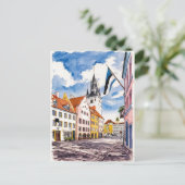 タリンエストニア通りウォーターカラー絵を描ズ ポストカード (スタンド正面)