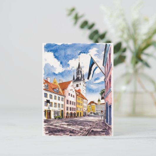 タリンエストニア通りウォーターカラー絵を描ズ ポストカード (スタンド正面)