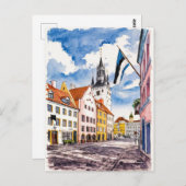 タリンエストニア通りウォーターカラー絵を描ズ ポストカード (正面/裏面)