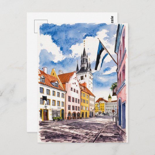 タリンエストニア通りウォーターカラー絵を描ズ ポストカード (正面/裏面)